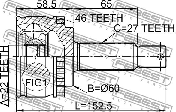 Febest 2210-CDA46 - Шарнірний комплект, ШРУС, приводний вал autocars.com.ua