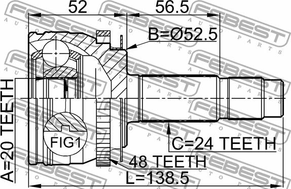 Febest 2210-PICA48 - Шарнірний комплект, ШРУС, приводний вал autocars.com.ua