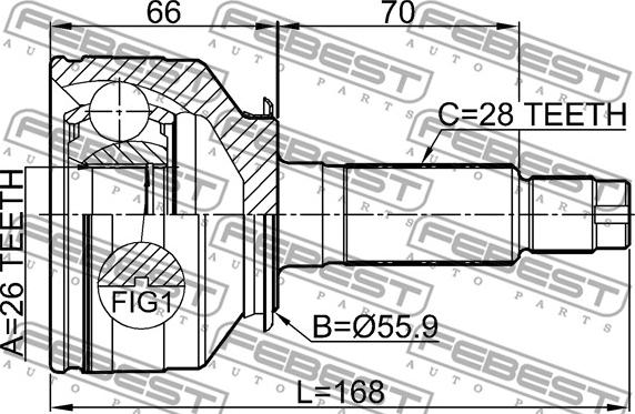 Febest 2210-SORBL - ШРКШ ШРУС зовнішній 26x56x28 KIA SORENTO 2.5 CRDi 06-11 autocars.com.ua