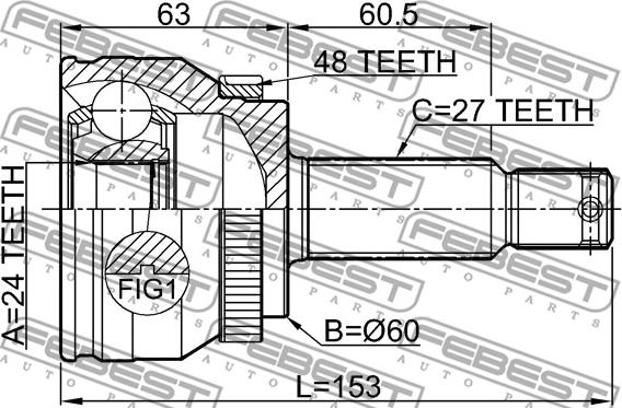 Febest 2210-SPRA48 - Шарнірний комплект, ШРУС, приводний вал autocars.com.ua