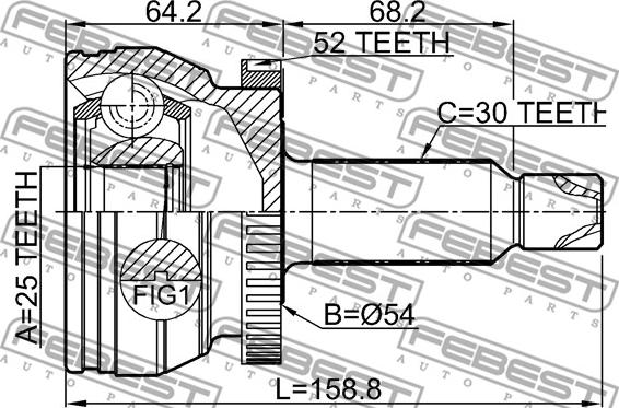 Febest 2210-XM12A52 - Шарнірний комплект, ШРУС, приводний вал autocars.com.ua