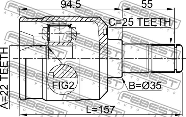 Febest 2211-CERAT - ШРУС ВНУТРЕННИЙ 22x35x25 KIA SPORTAGE 2004-2010 FEBEST autodnr.net