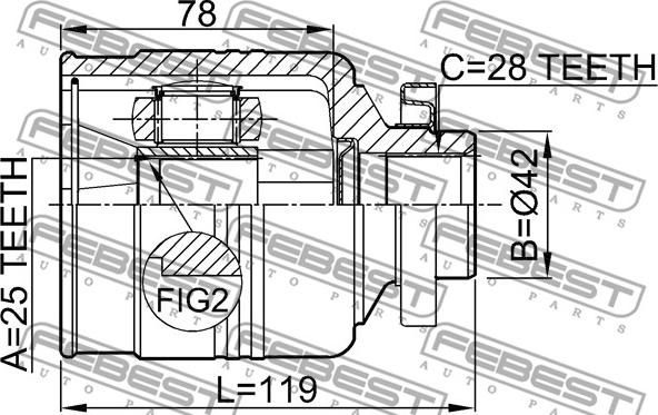 Febest 2211-SORRH - ШРКШ ШРУС внутрішній правий 25x42x28 KIA SORENTO 02-06 autocars.com.ua