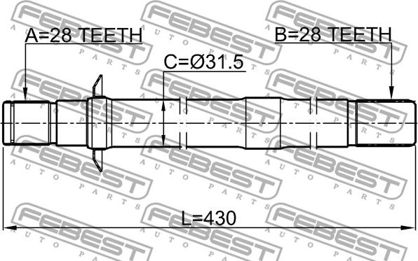 Febest 2212-SORRH - піввісь права 28x429x28 autocars.com.ua