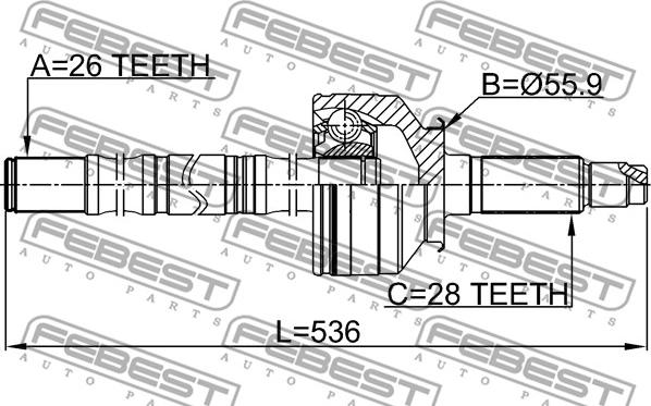 Febest 2214-SOR - Шарнірний комплект, ШРУС, приводний вал autocars.com.ua