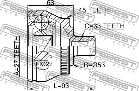 Febest 2310-034A45 - Шарнирный комплект, ШРУС, приводной вал avtokuzovplus.com.ua