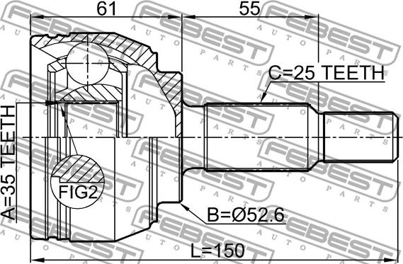 Febest 2410-DUSTAWD - ШРКШ ШРУС зовнішній 35x52.6x25 NISSAN TERRANO 14- autocars.com.ua