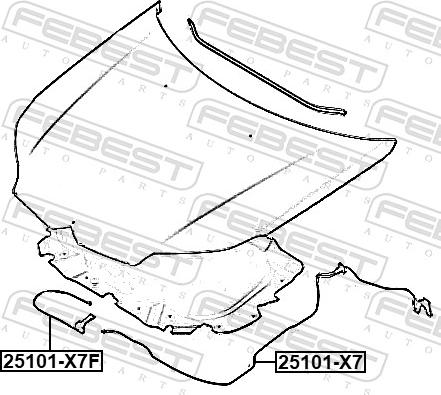 Febest 25101-X7 - Тросик замка капота avtokuzovplus.com.ua