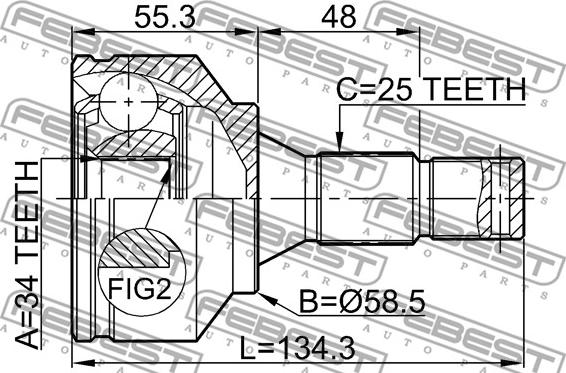 Febest 2510-30720 - Шарнирный комплект, ШРУС, приводной вал avtokuzovplus.com.ua