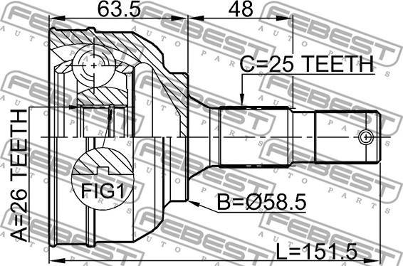 Febest 2510-C5 - Шарнірний комплект, ШРУС, приводний вал autocars.com.ua