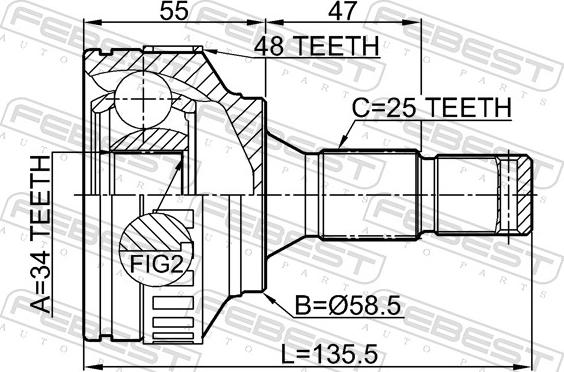 Febest 2510-M59A48 - Шарнирный комплект, ШРУС, приводной вал autodnr.net