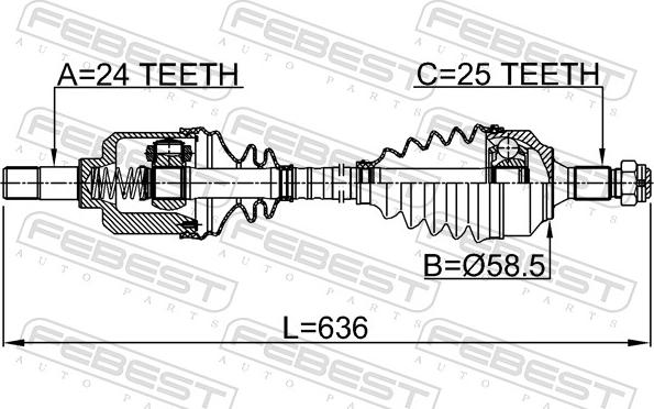 Febest 2514-B7MTLH - Приводной вал avtokuzovplus.com.ua