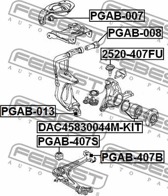 Febest PGAB-407S - Сайлентблок, важеля підвіски колеса autocars.com.ua