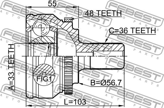 Febest 2710-S60A48 - Шарнірний комплект, ШРУС, приводний вал autocars.com.ua