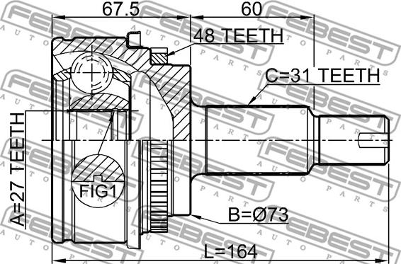 Febest 2910-DIIIR - Шарнірний комплект, ШРУС, приводний вал autocars.com.ua