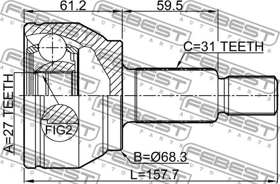 Febest 2910-EVOQ - Шарнірний комплект, ШРУС, приводний вал autocars.com.ua