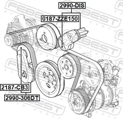 Febest 2990-306DT - Натягувач ременя, клинові зуб. autocars.com.ua