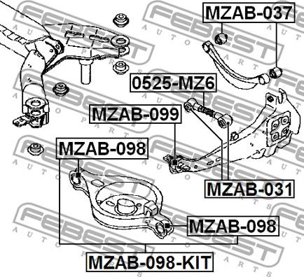 Febest MZAB-098-KIT - Ремкомплект, поперечний важіль підвіски autocars.com.ua