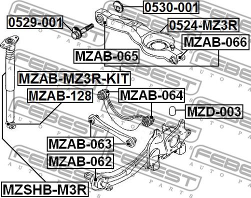 Febest MZAB-128 - Сайлентблок стійки, амортизатора autocars.com.ua