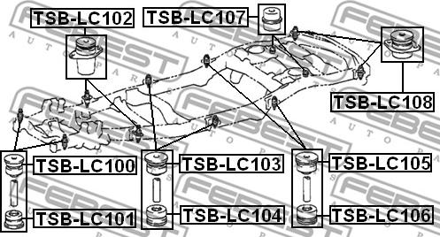 Febest TSB-LC100 - ПОДУШКА ПОДРАМНИКА TOYOTA LAND CRUISER 100 HDJ101-UZJ100 1998-2007 autodnr.net