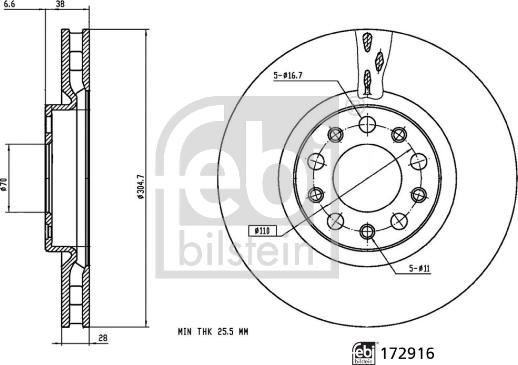 Febi Bilstein 172916 - Гальмівний диск autocars.com.ua