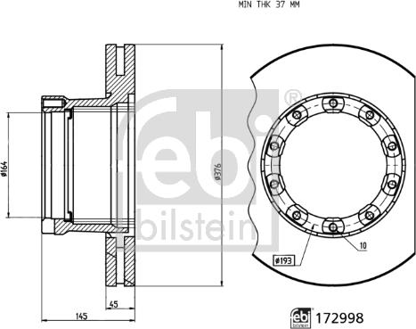 Febi Bilstein 172998 - Гальмівний диск autocars.com.ua