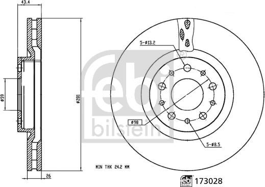 Febi Bilstein 173028 - Гальмівний диск autocars.com.ua