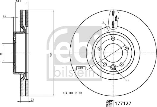 Febi Bilstein 177127 - Гальмівний диск autocars.com.ua