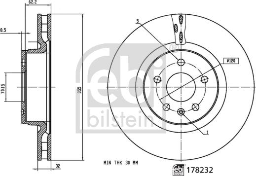 Febi Bilstein 178232 - Гальмівний диск autocars.com.ua