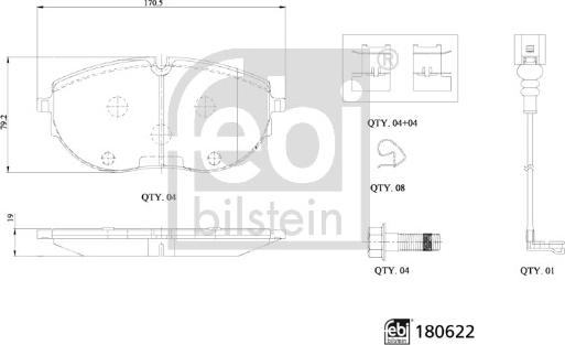 Febi Bilstein 180622 - Гальмівні колодки, дискові гальма autocars.com.ua