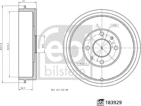 FEBI Bilstein 183929 - Гальмівний барабан autocars.com.ua