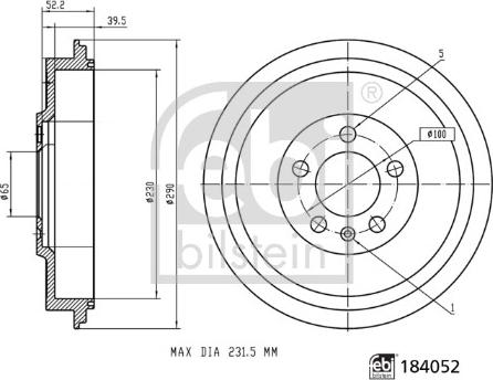 FEBI Bilstein 184052 - Гальмівний барабан autocars.com.ua