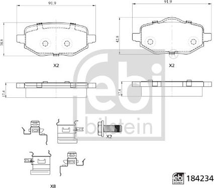 Febi Bilstein 184234 - Гальмівні колодки, дискові гальма autocars.com.ua