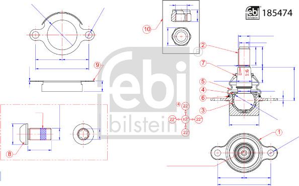 Febi Bilstein 185474 - Осьовий шарнір, рульова тяга autocars.com.ua