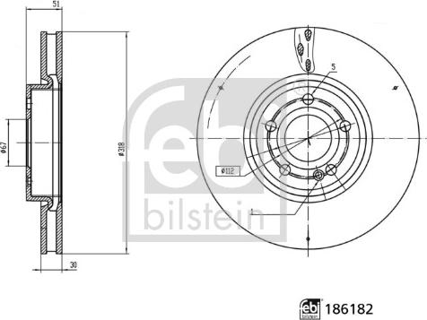 Febi Bilstein 186182 - Гальмівний диск autocars.com.ua