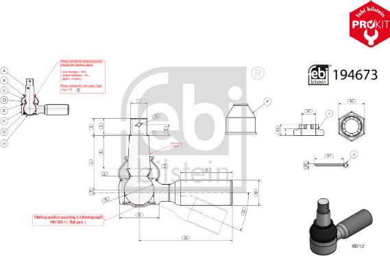 Febi Bilstein 194673 - Наконечник рульової тяги, кульовий шарнір autocars.com.ua