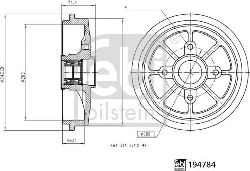 Febi Bilstein 194784 - Тормозной барабан autodnr.net