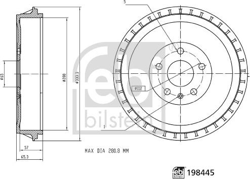 FEBI Bilstein 198445 - Гальмівний барабан autocars.com.ua
