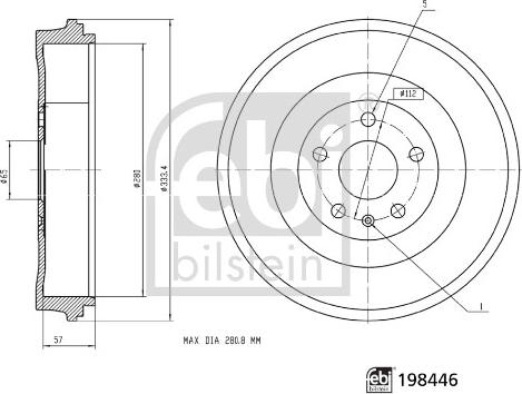 FEBI Bilstein 198446 - Гальмівний барабан autocars.com.ua