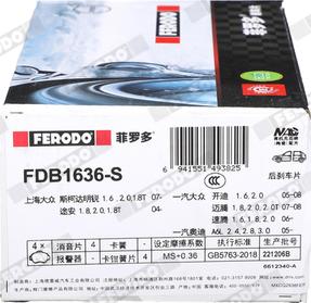 Ferodo FDB1636-S - Тормозные колодки, дисковые, комплект autodnr.net