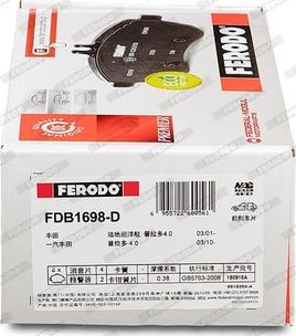 Ferodo FDB1698-D - Тормозные колодки, дисковые, комплект autodnr.net