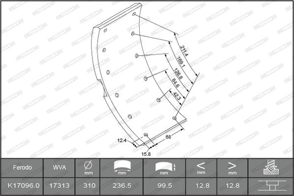 Ferodo K17096.0TG - Комплект тормозных башмаков, барабанные тормоза autodnr.net