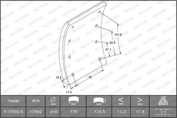 Ferodo K17992.0TG - Комплект гальмівних черевиків, барабанні гальма autocars.com.ua