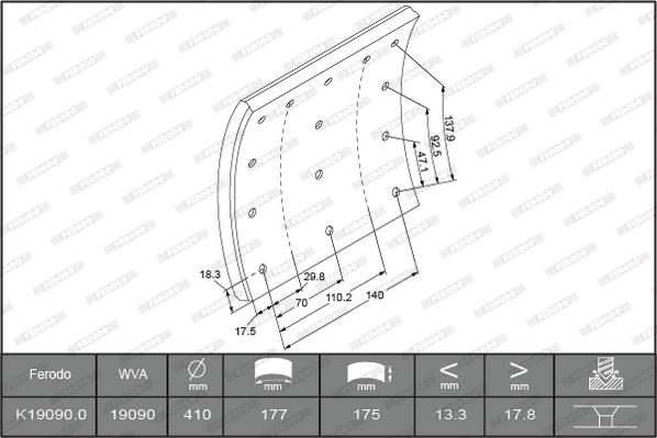 Ferodo K19090.0-F3526 - Комплект тормозных башмаков, барабанные тормоза autodnr.net