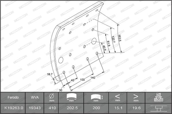 Ferodo K19263.0-F3653 - Комплект тормозных башмаков, барабанные тормоза autodnr.net