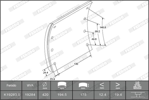 Ferodo K19283.1-F3504 - Комплект гальмівних черевиків, барабанні гальма autocars.com.ua