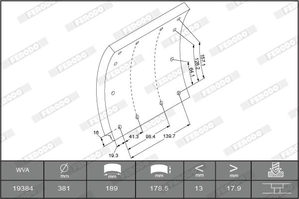 Ferodo K19384.0-F3664 - Комплект тормозных башмаков, барабанные тормоза avtokuzovplus.com.ua