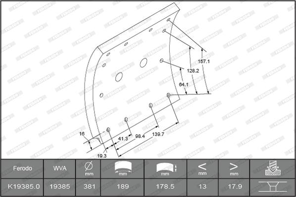 Ferodo K19385.0TG - Комплект тормозных башмаков, барабанные тормоза avtokuzovplus.com.ua