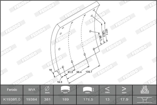 Ferodo K19385.1-F3658 - Комплект тормозных башмаков, барабанные тормоза avtokuzovplus.com.ua