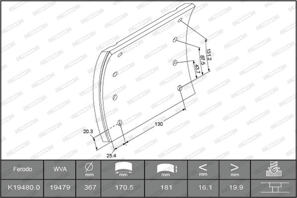 Ferodo K19480.0TC - Комплект гальмівних черевиків, барабанні гальма autocars.com.ua